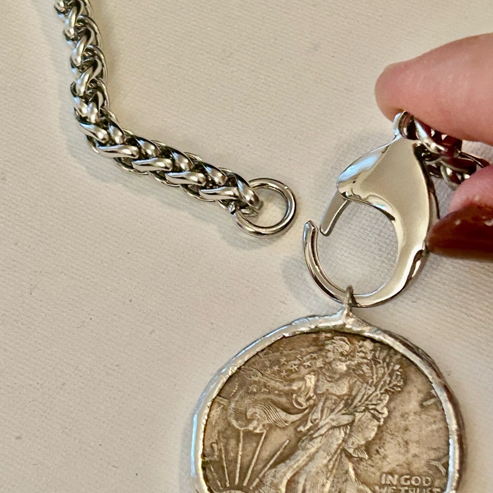 Silver Coin Pendant Necklace Lady Liberty - Picture 3 of 9